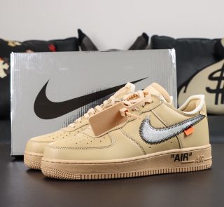 Off White x Air Force 1 Desert Tan reps with retail-style box