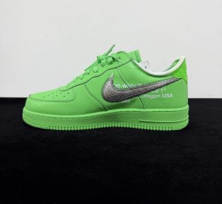 Inside view of Off White Air Force 1 Green Reps with printed text detail