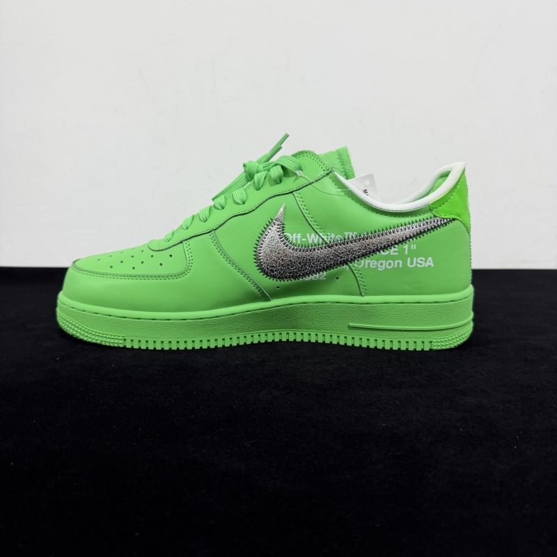 Inside view of Off White Air Force 1 Green Reps with printed text detail