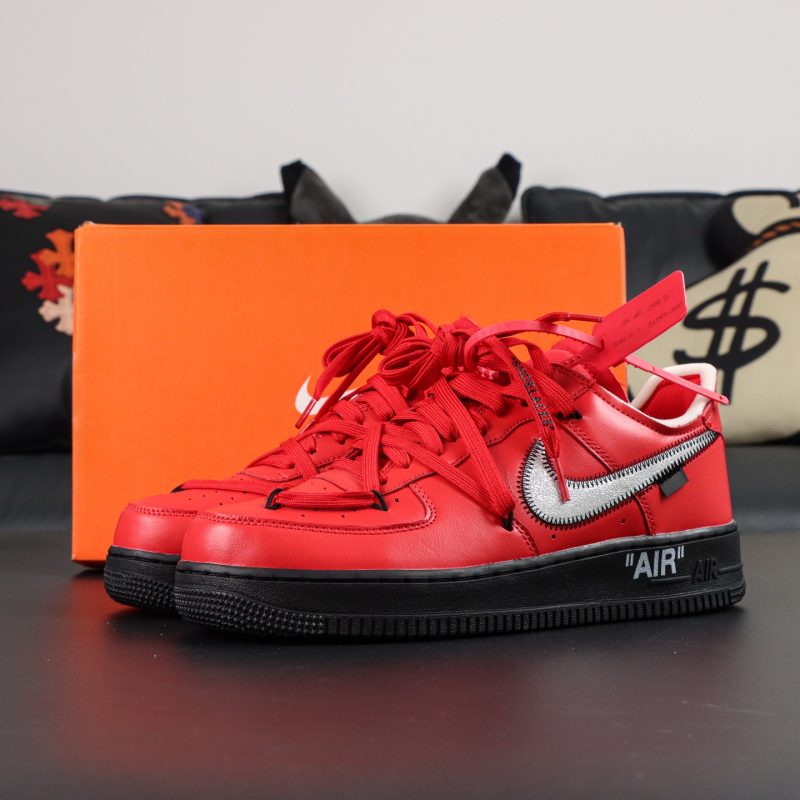 Off White x Air Force 1 Red Black with retail-style box