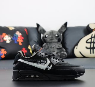 Inner profile of Off White Air Max 90 Reps with exposed foam on tongue and zip tie detail