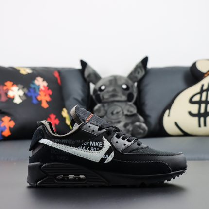 Inner profile of Off White Air Max 90 Reps with exposed foam on tongue and zip tie detail