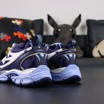 Side heel view of Off White Be Right Back Navy Blue Reps