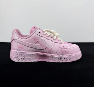 Inside view of Pink Chrome Hearts Air Force 1 Custom with cross patch details