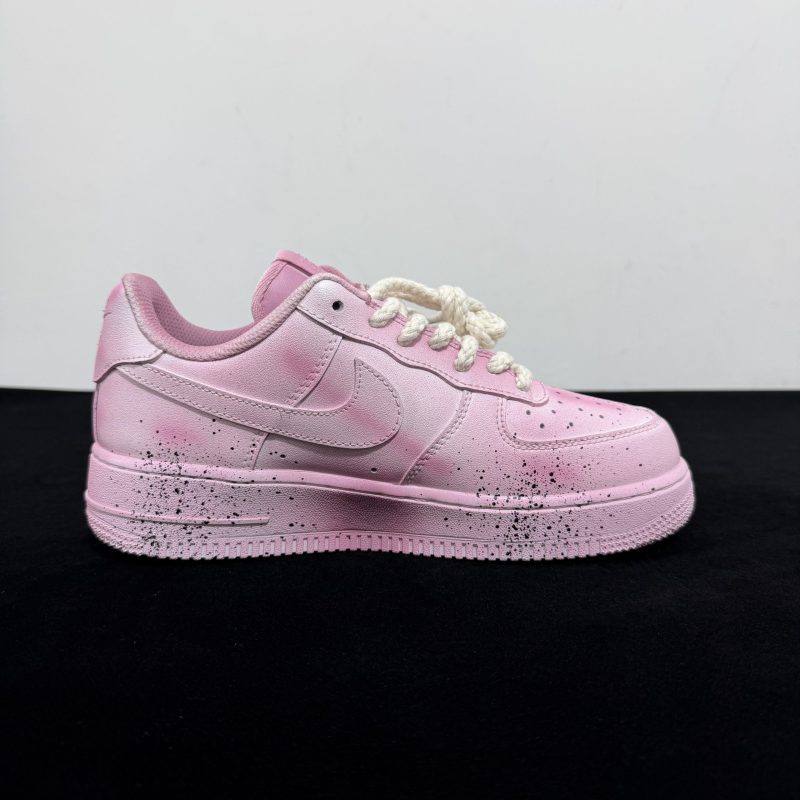 Inside view of Pink Chrome Hearts Air Force 1 Custom with cross patch details