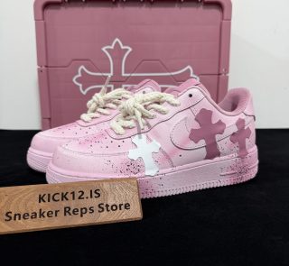 Pink Chrome Hearts Air Force 1 Custom with box displayed on table