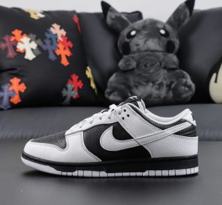 outside view of Reverse Panda Dunk reps showing leather and stitching