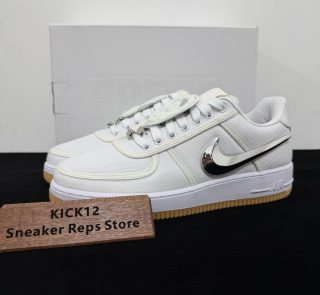 Travis Scott AF1 Reps with box displayed on table