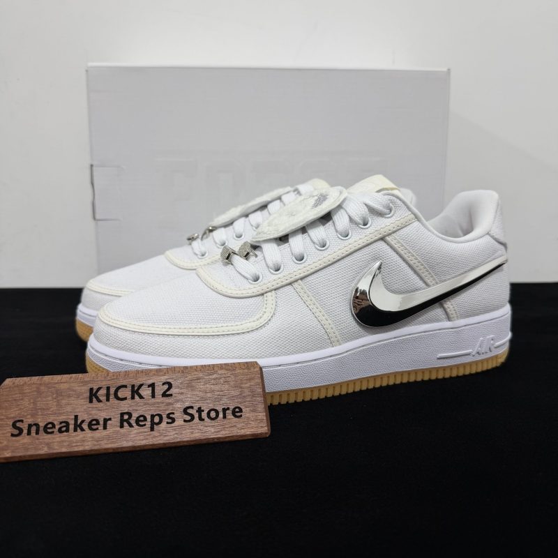 Travis Scott AF1 Reps with box displayed on table