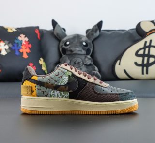 Side view of Travis Scott Cactus Jack AF1 reps with corduroy panels