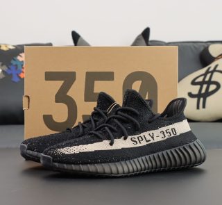 Yeezy 350 Core Black White reps with retail-style box