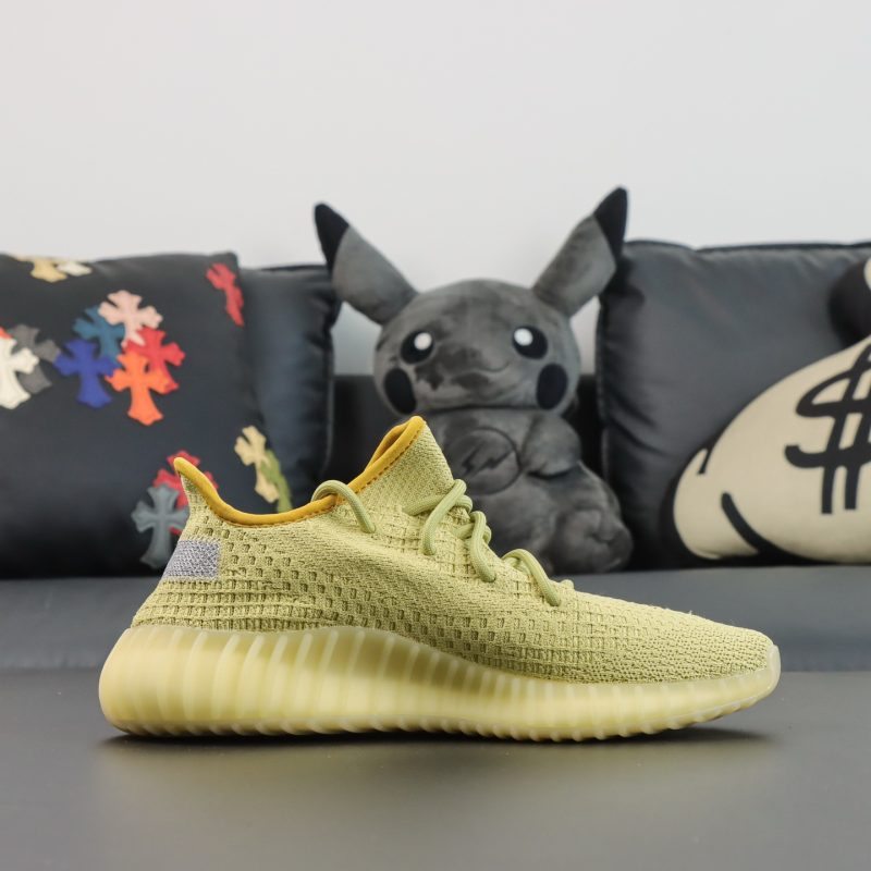 Inside view of Linen Yeezy 350 reps with neutral tones and woven texture