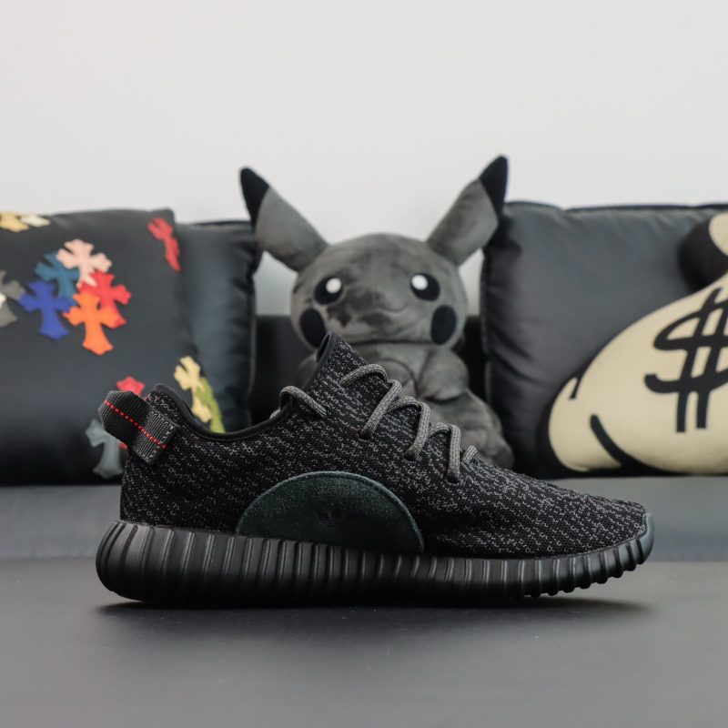 Inside view of Pirate Black Yeezy 350 reps with woven texture detail