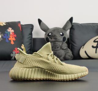 Inside view of Sulfur Yeezy 350 reps with monofilament stripe detail