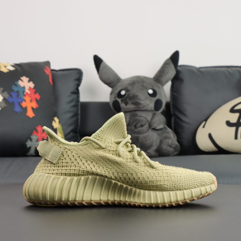Inside view of Sulfur Yeezy 350 reps with monofilament stripe detail