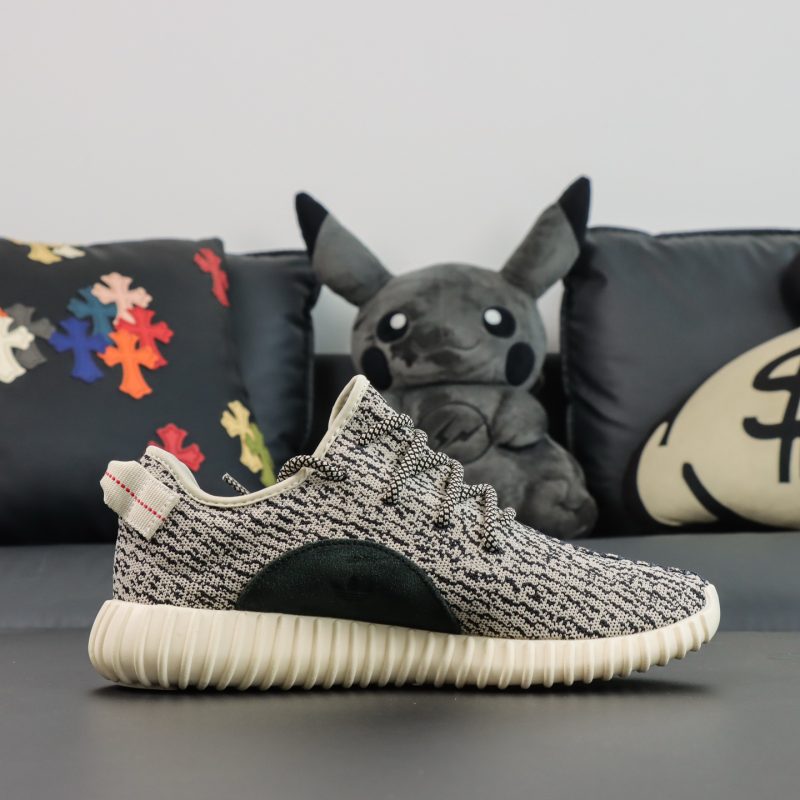 Inside view of Turtle Dove Yeezy 350 reps showing Primeknit and stitching