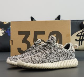Yeezy 350 Turtle Dove reps with patterned upper and original box