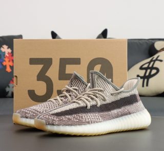 Yeezy 350 Zyon reps with earthy-toned Primeknit upper and original box