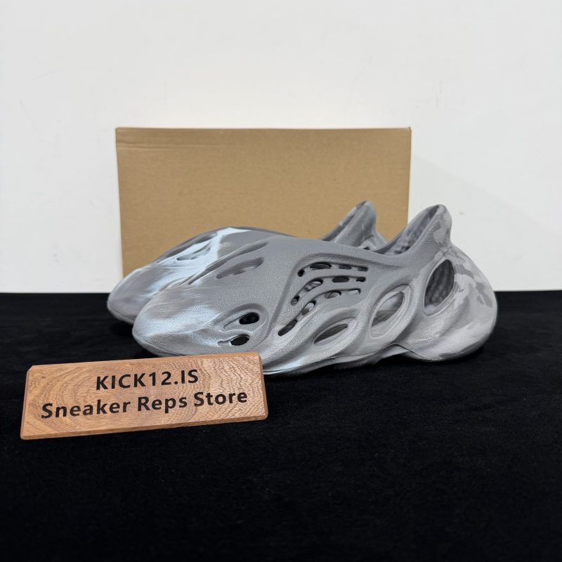 Yeezy Foam Runner Granite Reps with box displayed on table